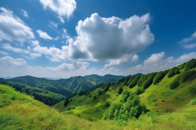 Eine Berglandschaft mit blauem Himmel und Wolken