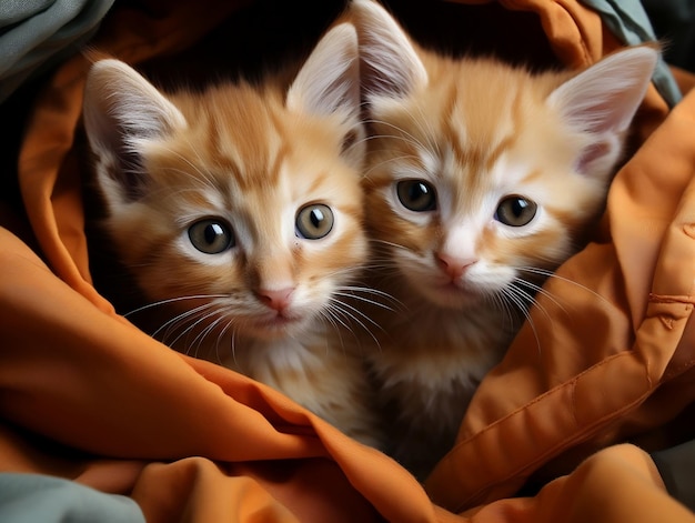 Eine bezaubernde Gruppe Kätzchen kuschelte sich in eine kuschelige Decke, die Ai geschaffen hatte