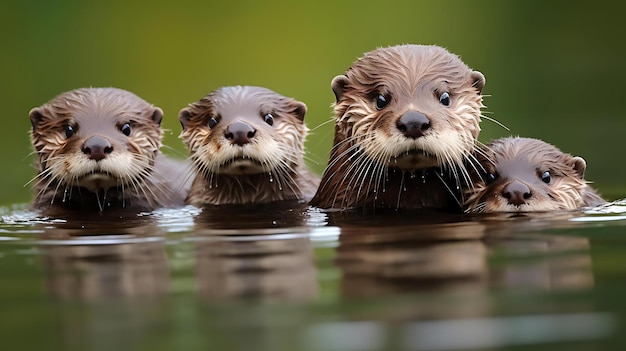 Foto eine biberfamilie schwimmt im wasser