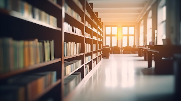 Eine Bibliothek mit Bücherregalen und einem Fenster mit der Aufschrift „Bibliothek“