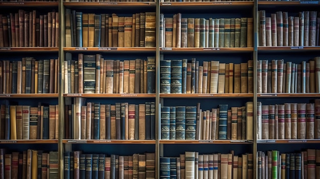 Eine Bibliothek mit Bücherreihen auf Regalen, die einen Raum mit generativer KI schaffen