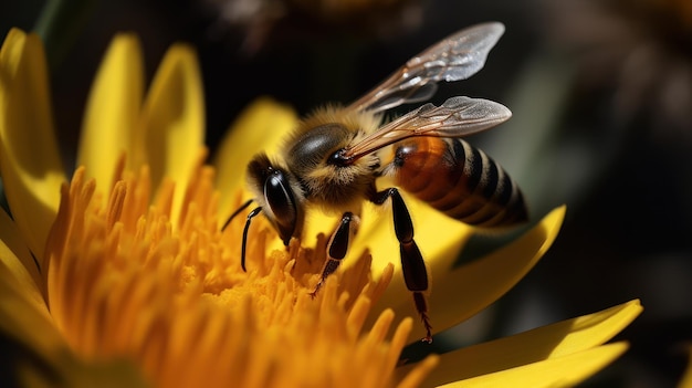 Eine Biene auf einer Blume mit dem Wort Honig darauf