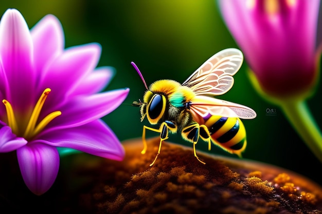 Eine Biene auf einer Blumentapete