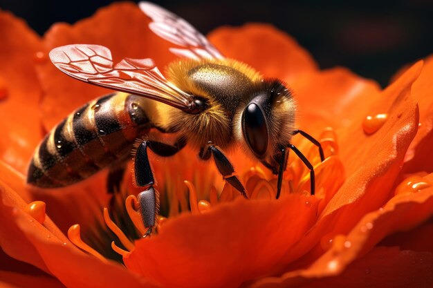 Eine Biene auf einer Blumentapete