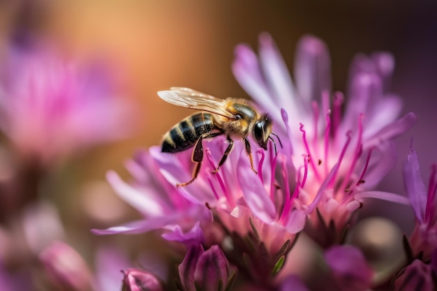 eine Biene auf einer rosa Blume