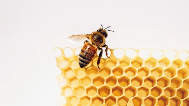 Eine Biene auf einer Wabe mit dem Wort Biene darauf