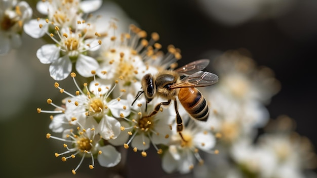 Eine Biene auf einer weißen Blume