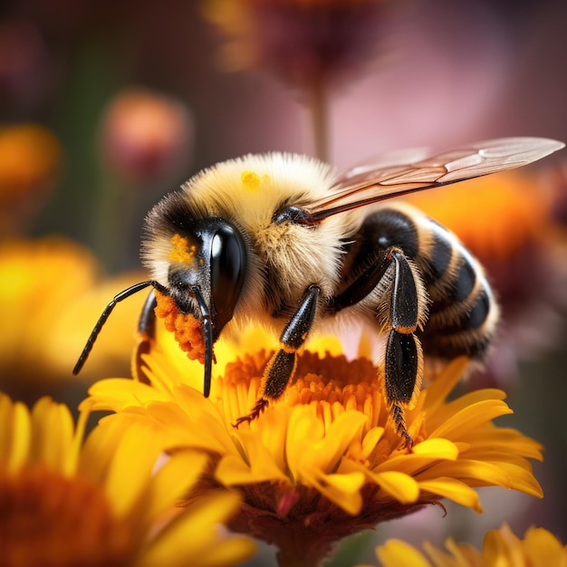Eine Biene, die auf einer Blume Nahrung sucht