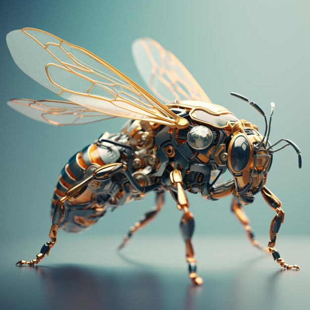Eine Biene, die eine futuristische Maschine der Zukunft ist