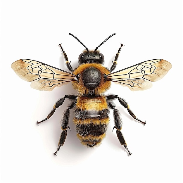 eine Biene mit einem gelben Körper und einem schwarz-weißen Hintergrund