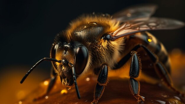 Eine Biene mit schwarzem Hintergrund