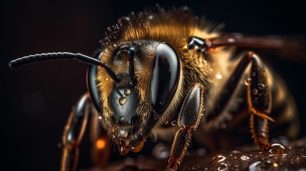 Eine Biene mit schwarzem Hintergrund