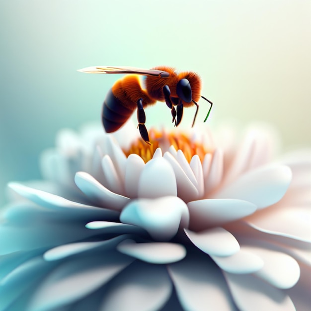 Eine Biene sitzt auf einem weißen Blumenbild im natürlichen Hintergrund