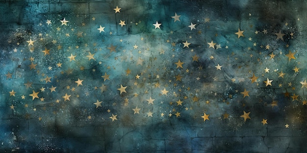 Eine blau-türkisfarbene Fliesenmauer mit goldenen Sternen abgebildet Abstrakt Luxus-Hintergrund