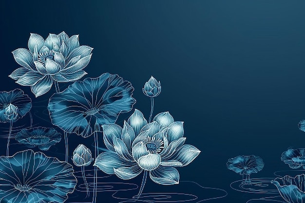 eine blau-weiße Abbildung von Blumen und Pflanzen