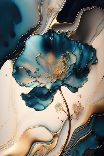 Eine blaue Blume mit Gold- und Weißstrudeln