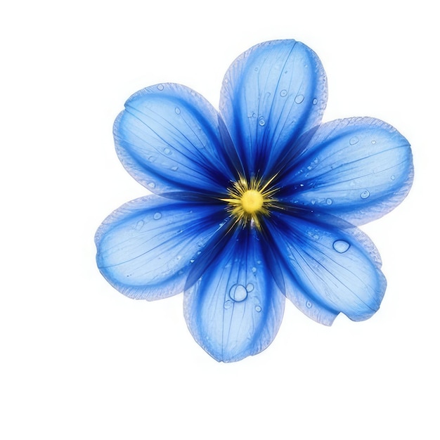 Eine blaue Blume mit Wassertropfen darauf