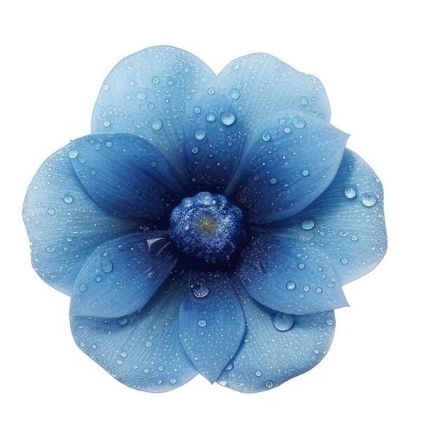 Foto eine blaue blume mit wassertropfen darauf