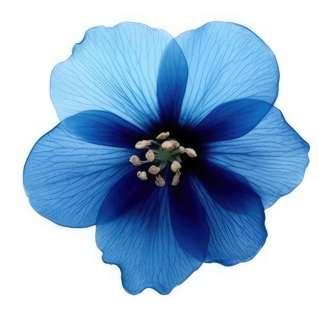 Eine blaue Blume mit weißem Hintergrund und blauem Blütenblatt.