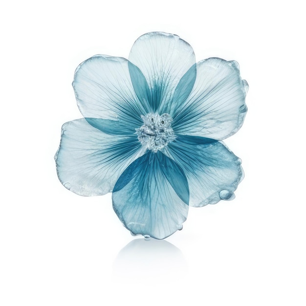 Eine blaue Blume mit weißen Blütenblättern, auf der „blau“ steht