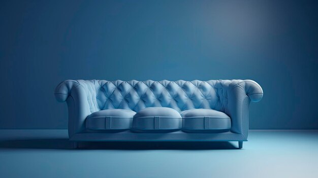 Eine blaue Couch in einem Raum mit einer blauen Wand.