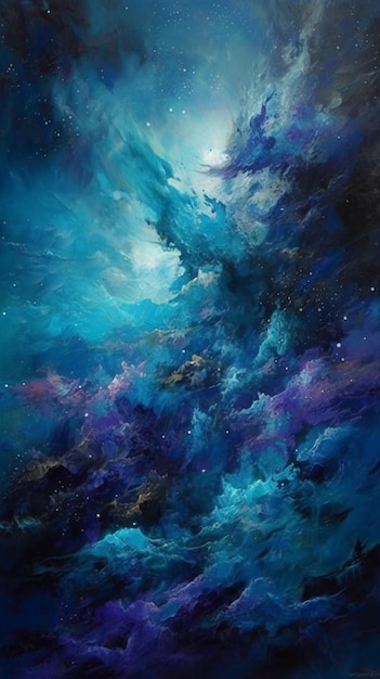 Eine blaue Galaxie-Tapete mit einem lila Galaxienhintergrund.