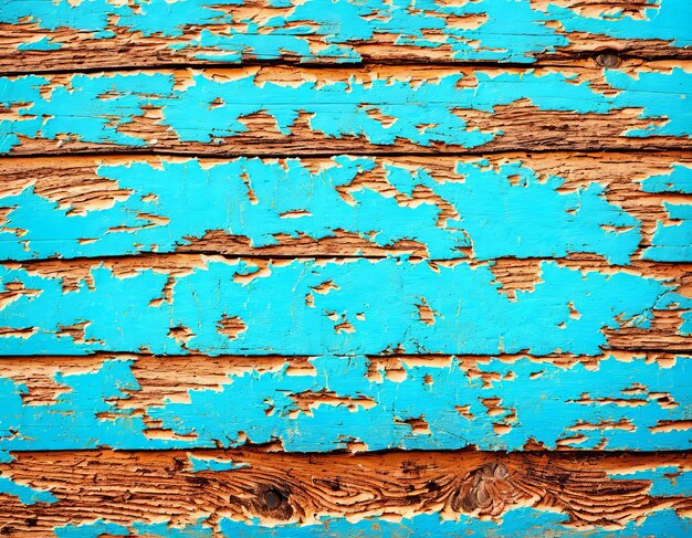 Foto eine blaue holzwand mit abblätternder farbe und einer holzoberfläche.