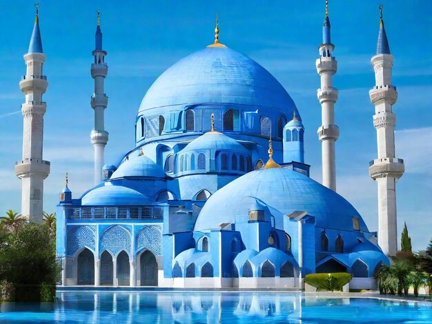 Foto eine blaue moschee mit einer blauen kuppel