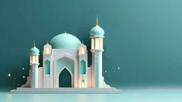 Eine blaue Moschee mit grünem Hintergrund