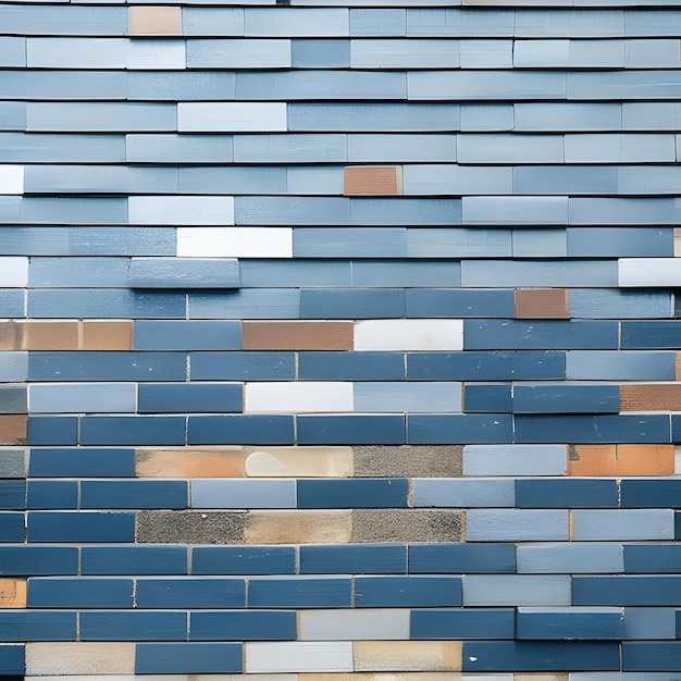Eine blaue und braune Backsteinmauer mit einem weißen Streifen in der Mitte.