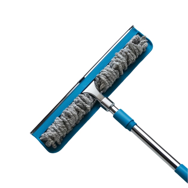 eine blaue und graue Hockbürste mit einem blauen Griff