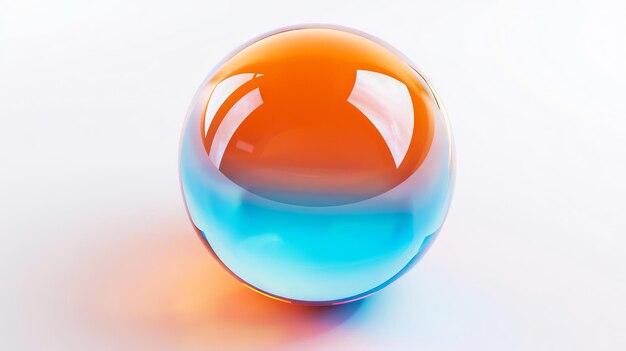 Eine blaue und orangefarbene Kugel auf einer weißen Oberfläche