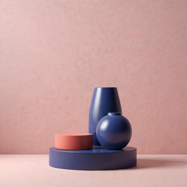 eine blaue Vase und eine rosa Vase auf einem rosa Hintergrund