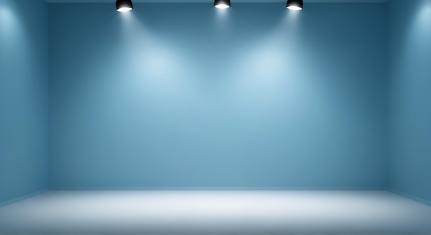 eine blaue Wand mit drei Lichtern und einem blauen Hintergrund