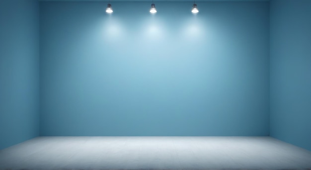 eine blaue Wand mit einem Licht darauf und einem blauen Hintergrund