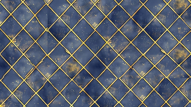 eine blaue Wand mit einer goldenen Metallnetzbedeckung