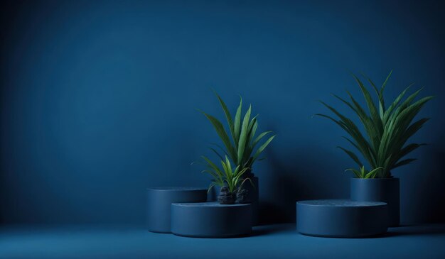 Eine blaue Wand mit einer Pflanze darin