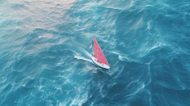 eine blaue Welle hinter einem kleinen Segelboot