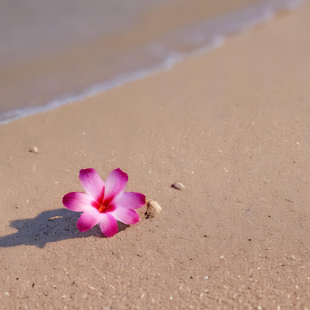 eine Blume am Strand ist rosa und weiß