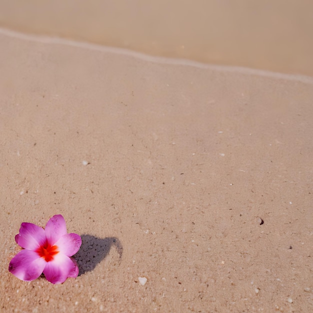 eine Blume an einem Strand mit einer rosa Blume