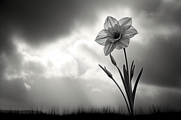 Eine Blume im Gras mit der Sonne dahinter