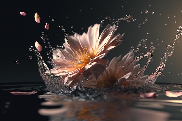 Eine Blume im Wasser mit dem Wort Blume darauf