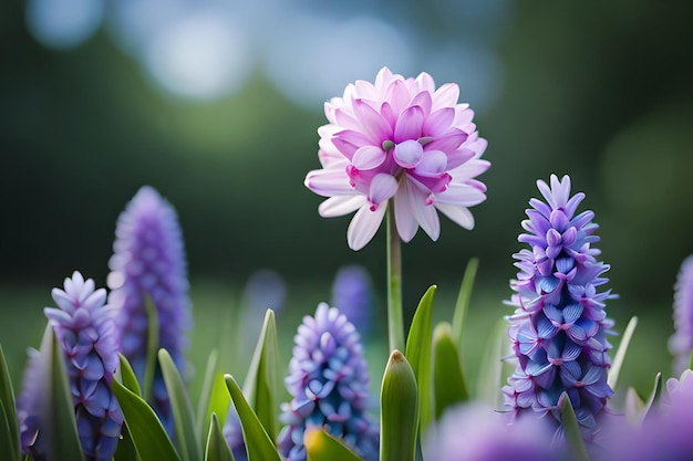 Eine Blume in einem Feld mit lila Blüten