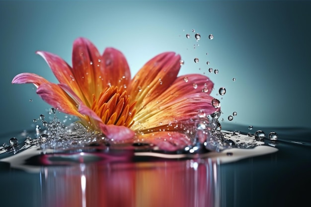 Foto eine blume in einem wassertank mit wassertropfen darauf