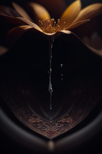 Eine Blume in einer Vase, an der Wasser heruntertropft.