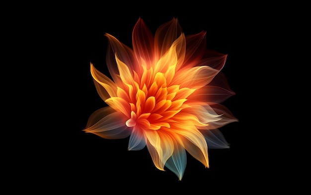 Eine Blume mit einem gelben und orangefarbenen Flammenmuster.