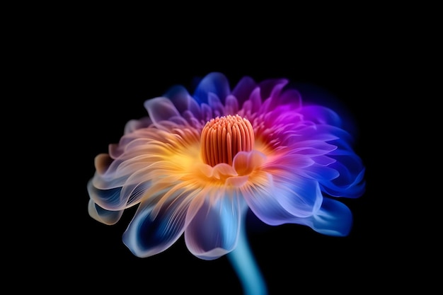 Eine Blume mit einer blauen und orangefarbenen Mitte