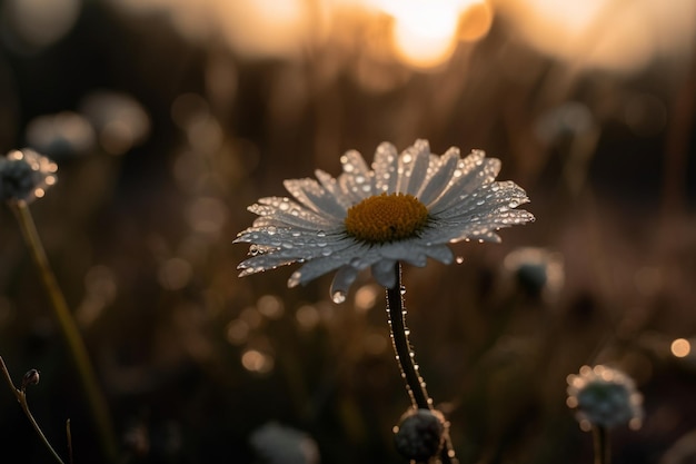 Eine Blume mit Tau darauf