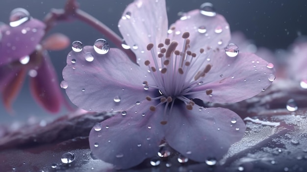 Eine Blume mit Wassertropfen darauf