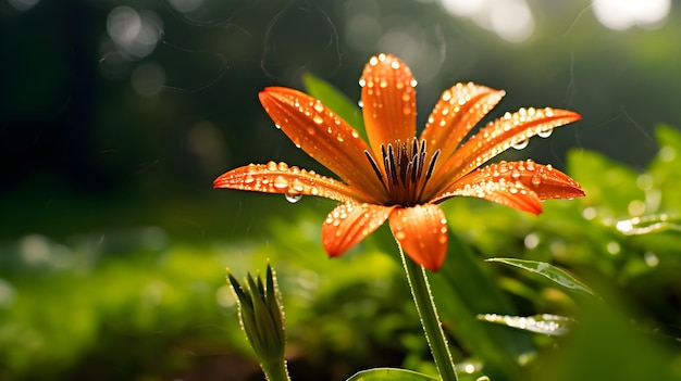 Eine Blume mit Wassertropfen darauf